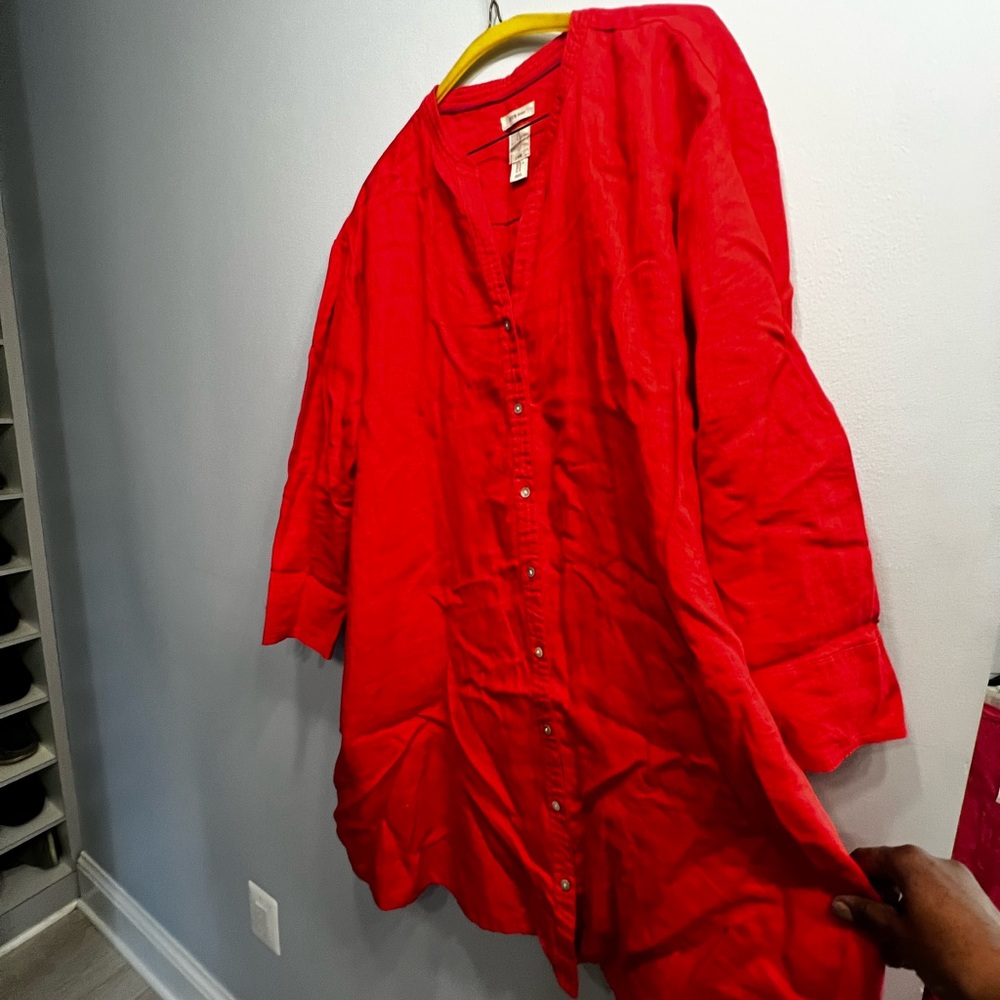 Vibrant Red linen Joei dress with pockets